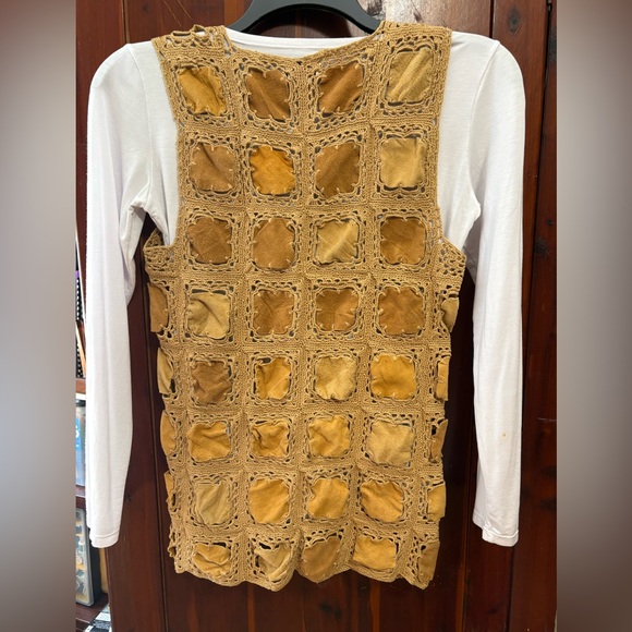Vintage (90s) DKNY Jeans Crochet Patchwork Vest in Tan and Brown - Picture 9 of 12